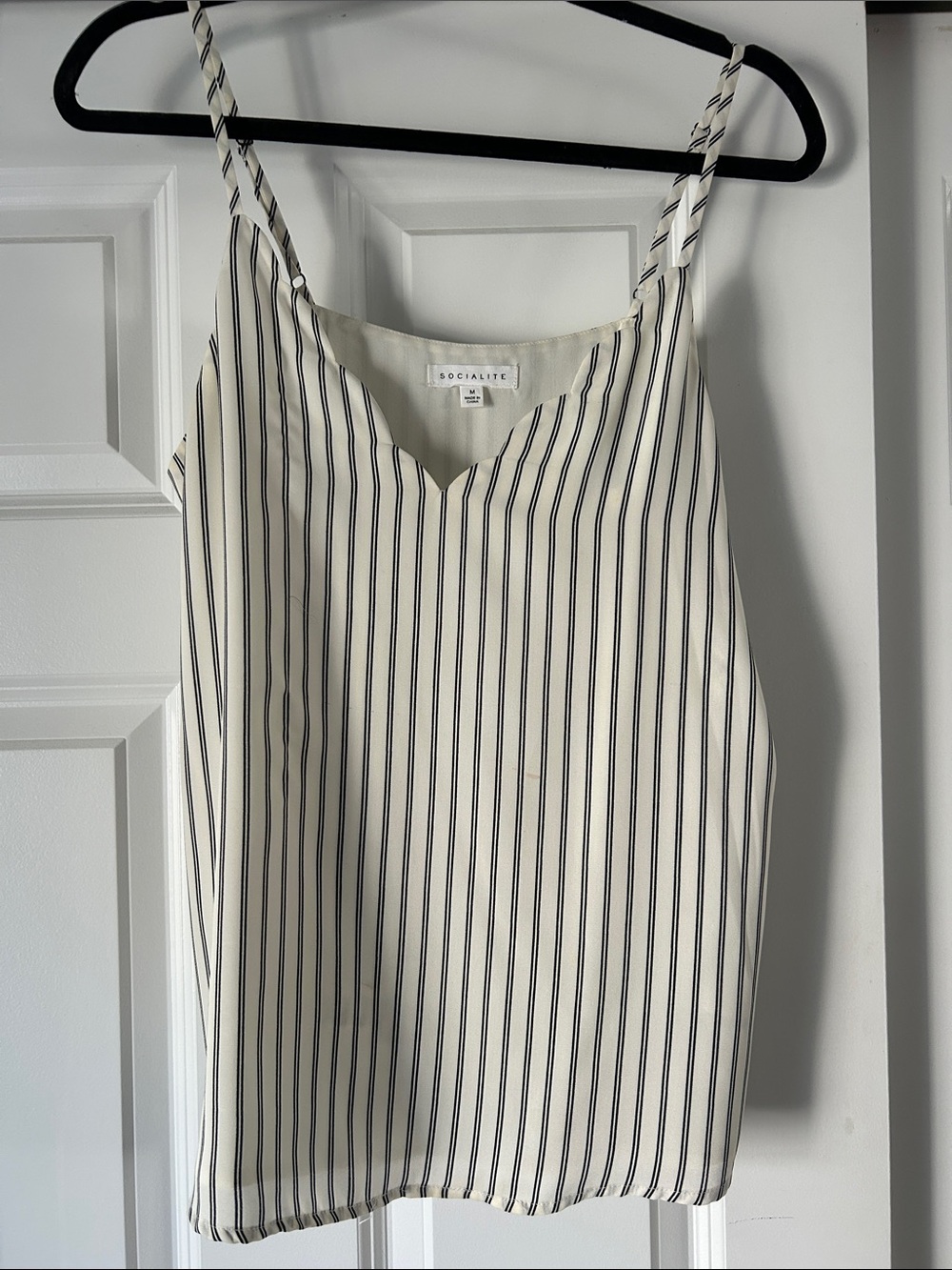 Socialite Cream Cami with Black Pinstripes